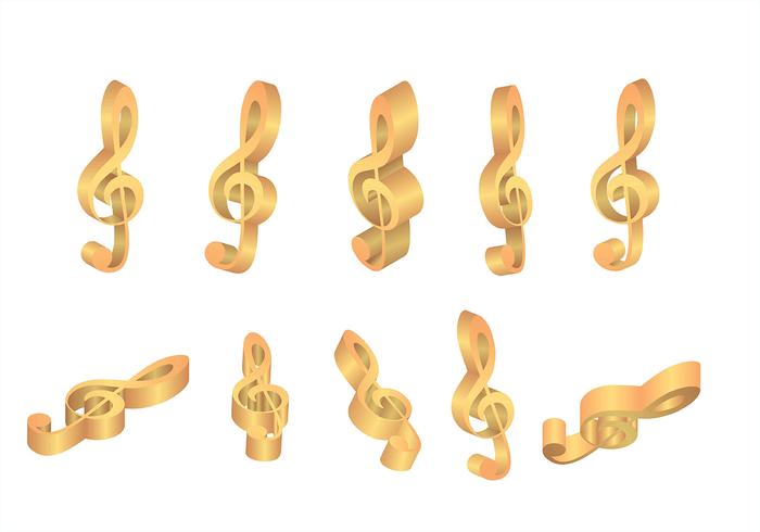 Violin Key Gold Icons Vectors