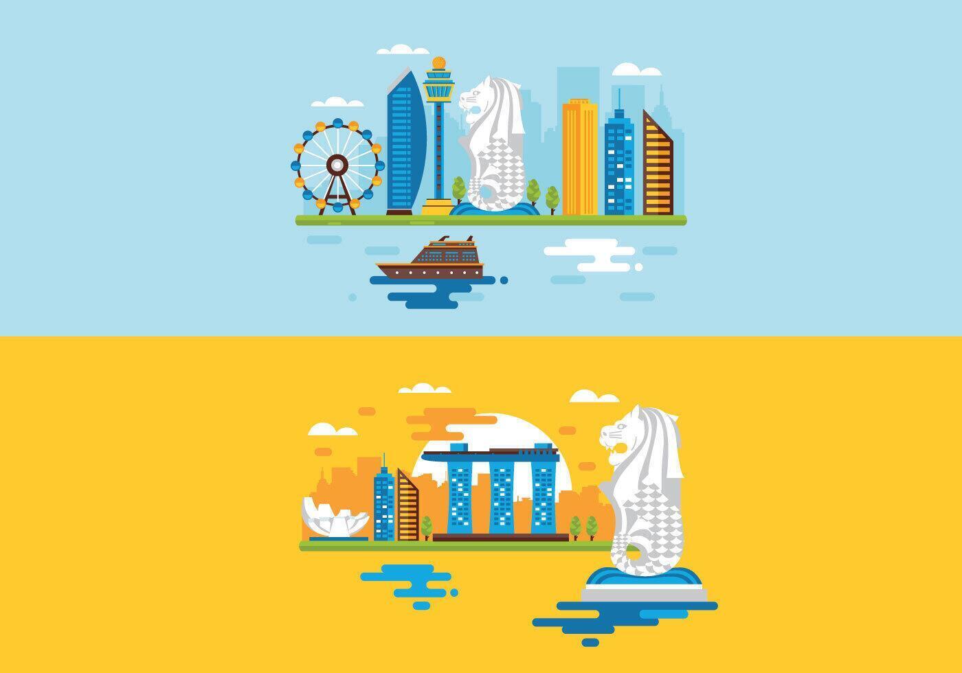 Diseño plano de la ilustración de Merlion vector