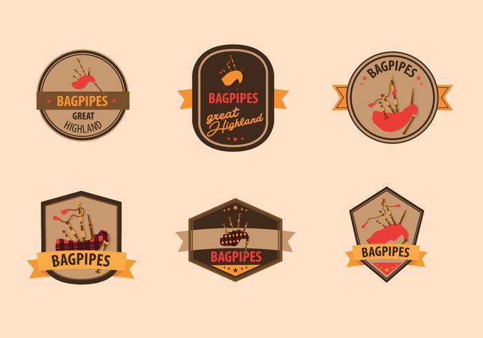 Bagpipes vintage label vector pack