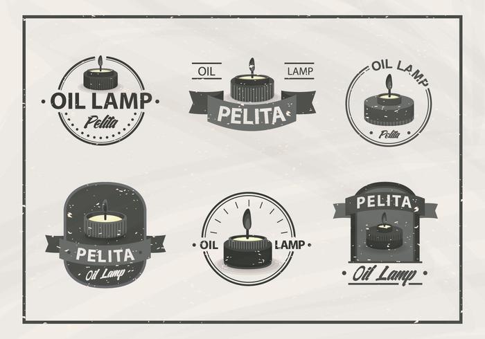 Pelita lámpara de aceite antigua etiqueta de la vendimia vector