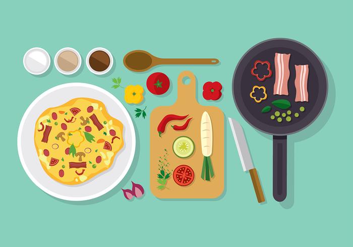 Omelet cocina conjunto vector libre