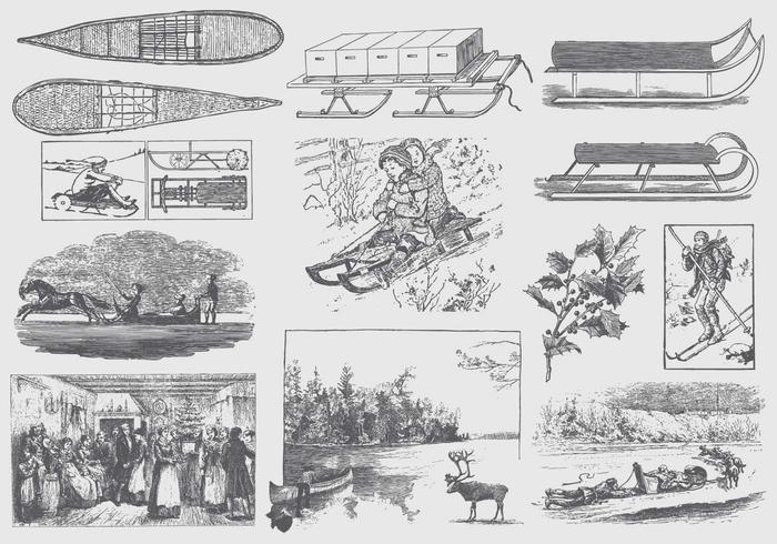 Gray Vintage Winter Illustrations Gray Vintage Winter Illustrations