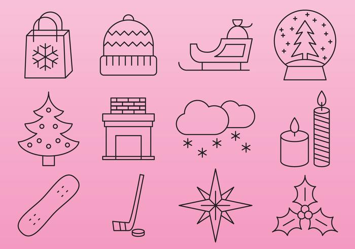 Pink Christmas line icons vector