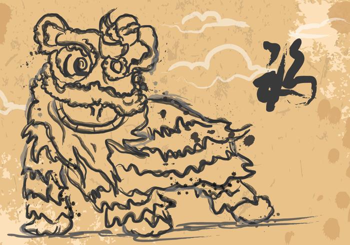 Lion Dance Ink Illustration vector