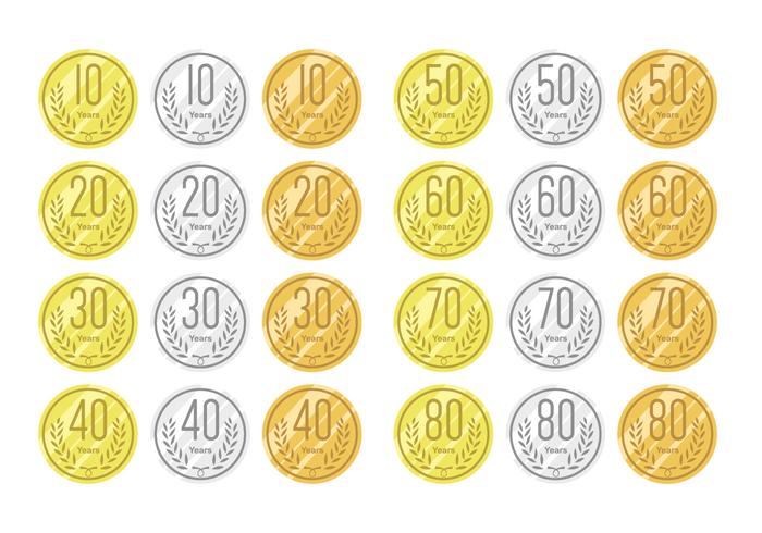 Anniversary on gold silver and bronze vector