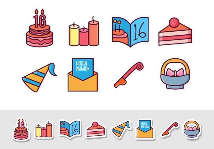 Libre Cumpleaños Sticker Icons vector