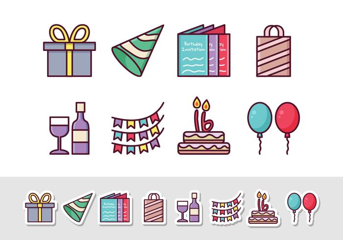 Libre Cumpleaños Sticker Icons vector