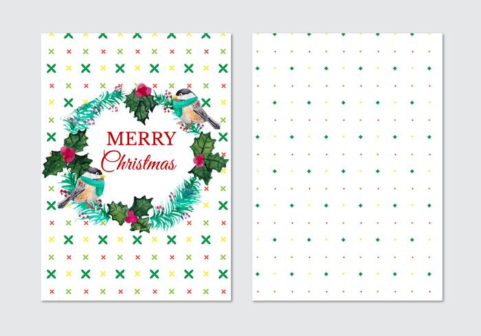 Card With Fir Wreath And Birds Free Vector