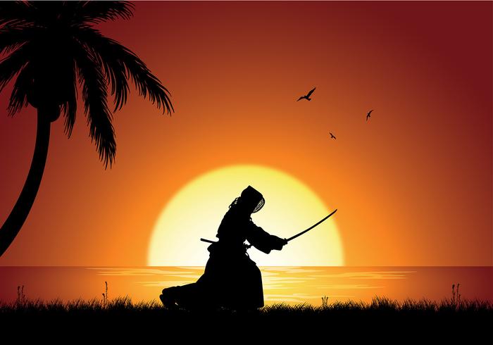 Kendo Silhouette Beach Free Vector