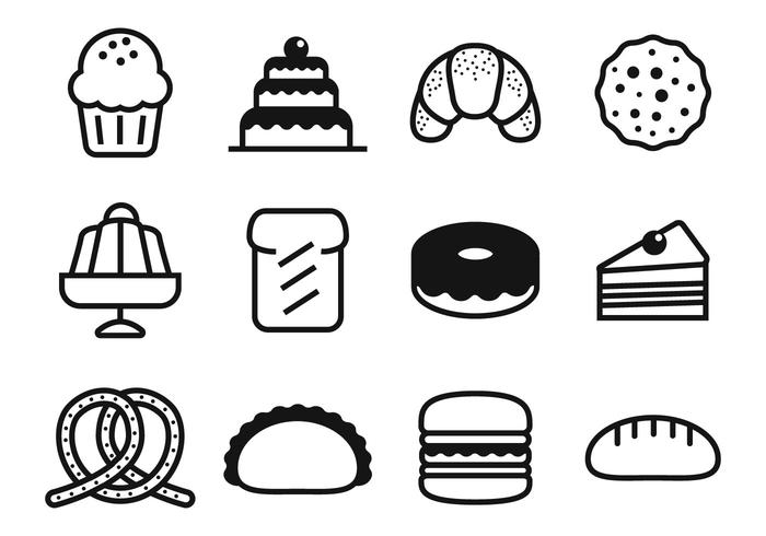 Libere la panadería y los iconos de la torta Vector