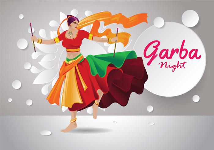 Vector, diseño, mujer, juego, garba, danza vector