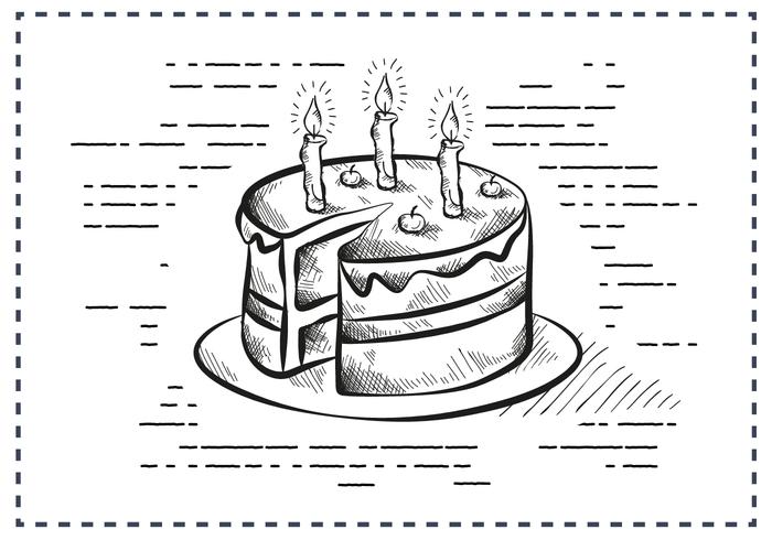 Fondo de torta de cumpleaños dibujado a mano libre de la vendimia vector