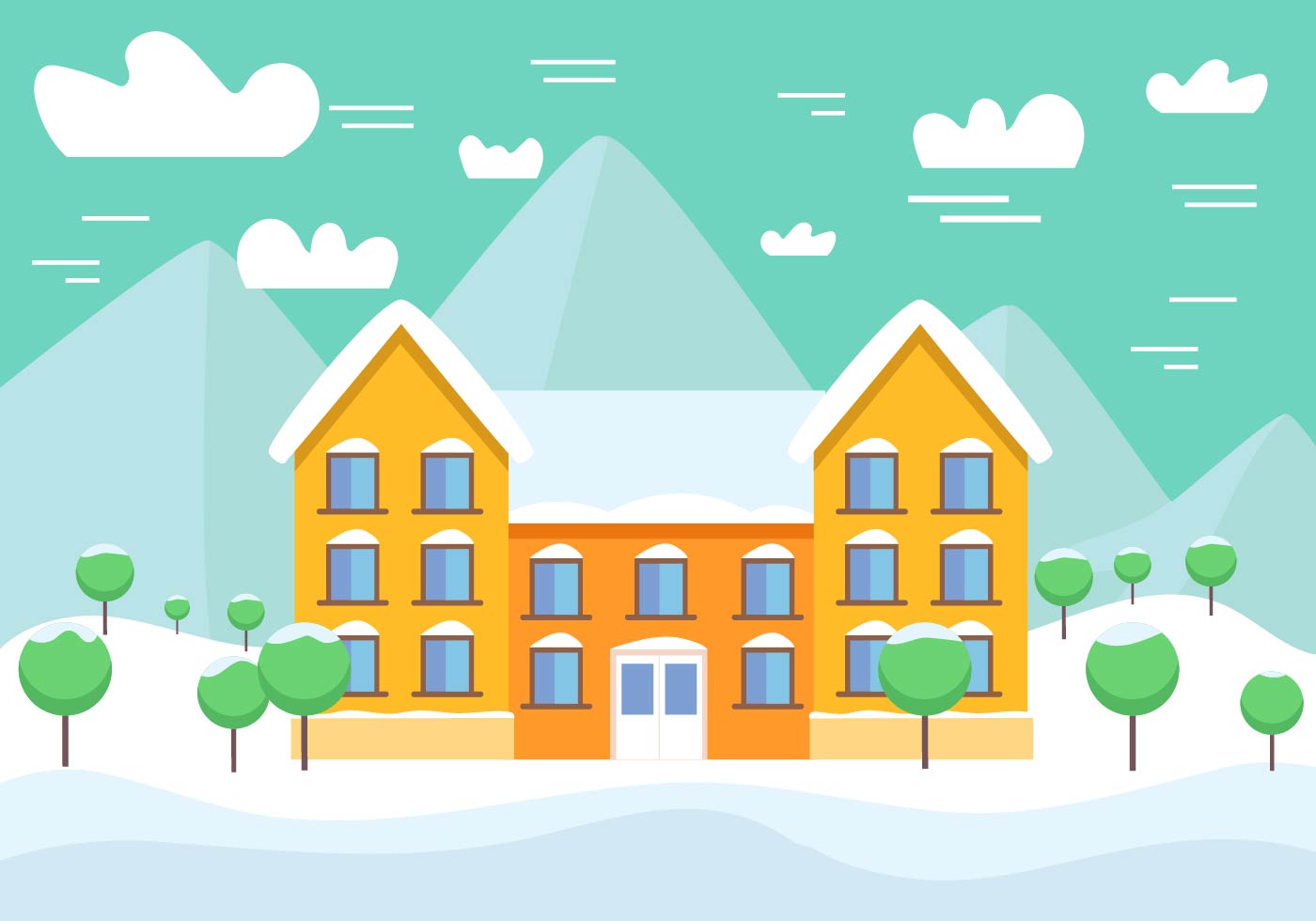 Free Vector Winter Landscape with Building - Download Free Vectors, Clipart Graphics & Vector Art