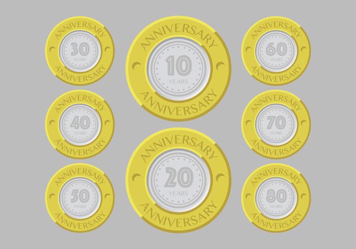 Insignias de aniversario de oro y plata vector