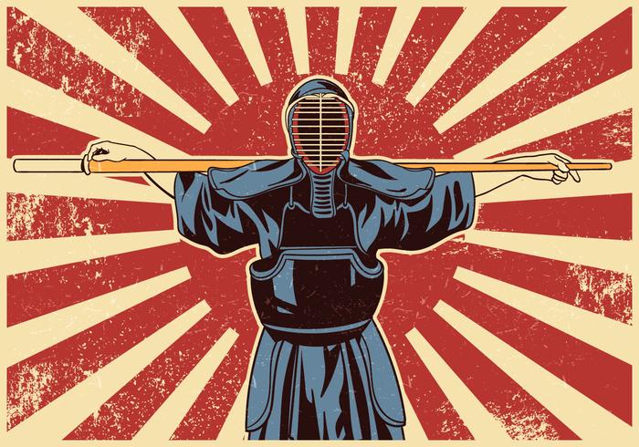 Combatientes de los artes marciales de la espada de Kendo vector