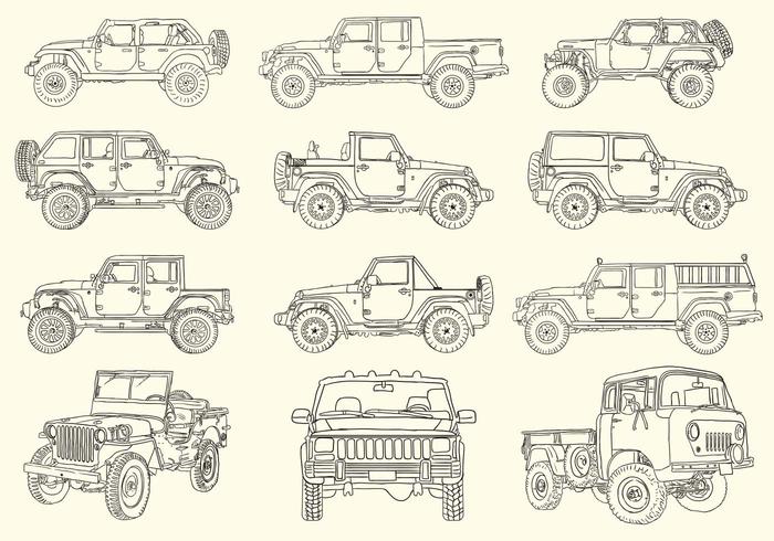 Colección de jeep a mano vector