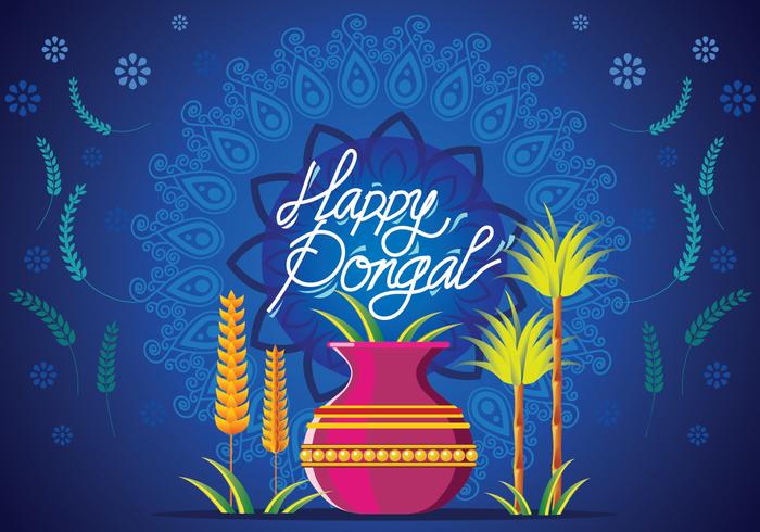 Vector Illustration of Happy Pongal Greeting Card