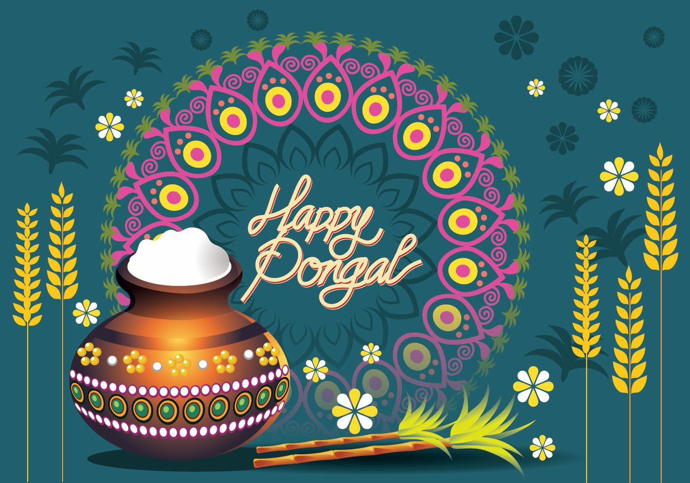 Vector Illustration of Happy Pongal Greeting Card