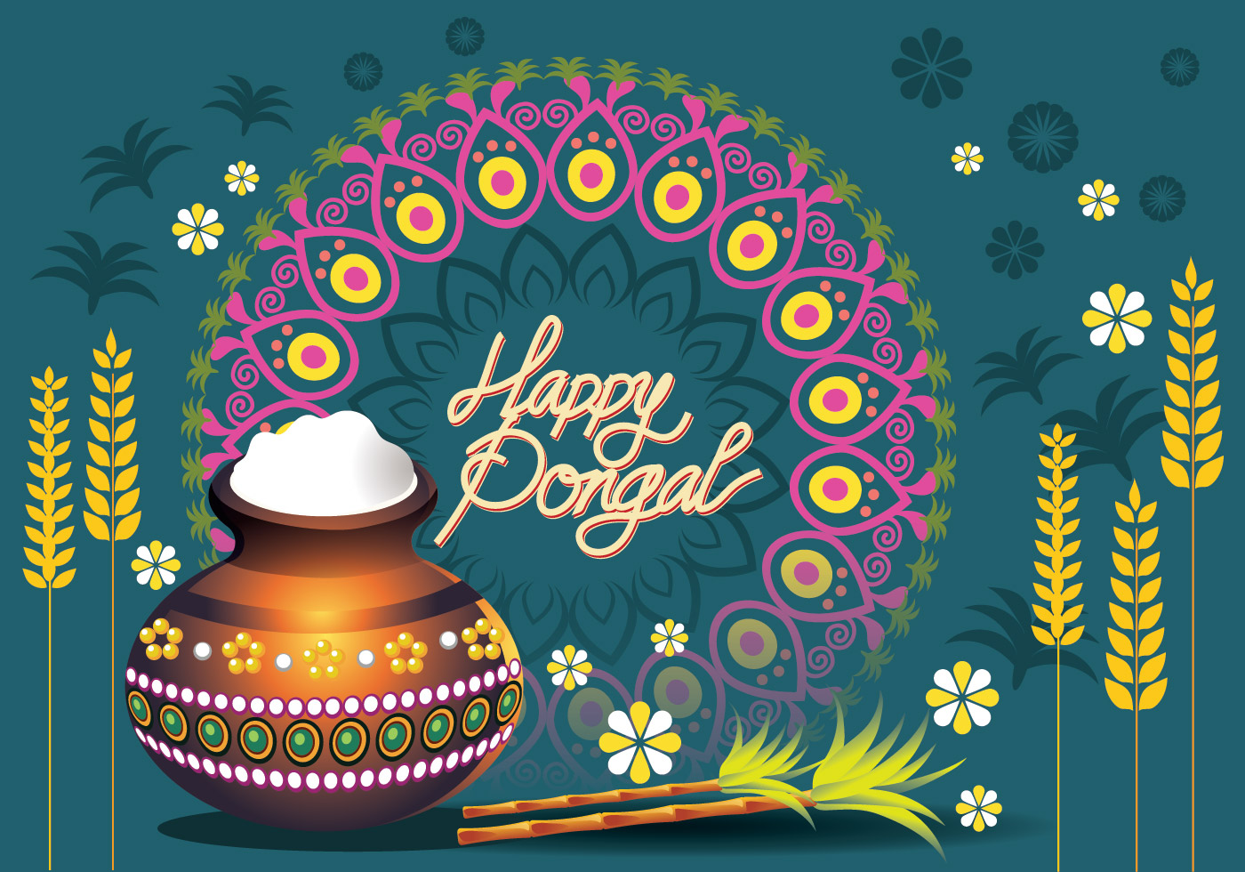 Vector Illustration of Happy Pongal Greeting Card 132569 Vector ...