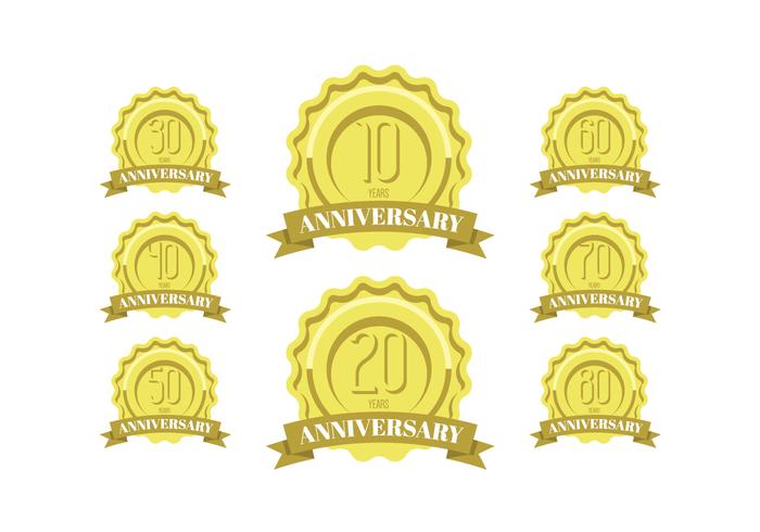 Anniversary celebration golden labels and badges vector