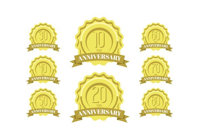 Anniversary celebration golden labels and badges vector