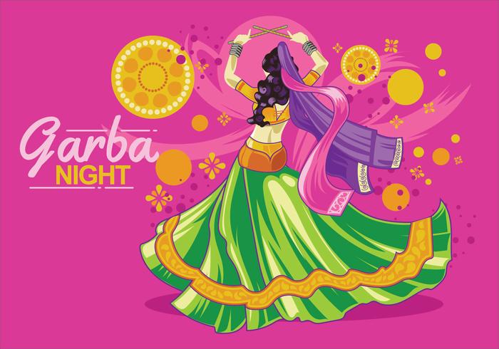 Vector, diseño, mujer, juego, garba, danza vector