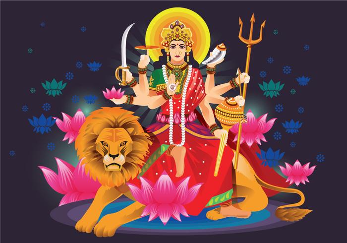 Vector Illustration of Goddess Durga in Subho Bijoya