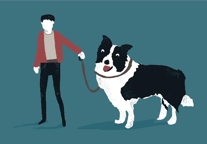 Man with Border Collie Vector Illustration