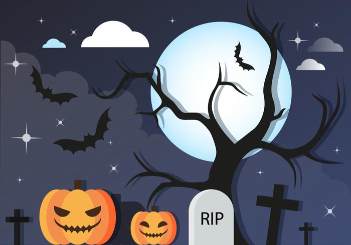 Free Halloween Graveyard Vector Background