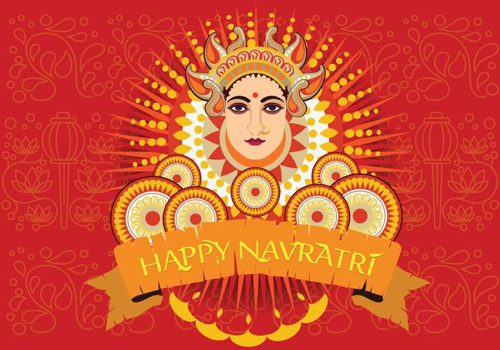 Diseño de la cara de Maa Durga en fondo retro para el festival hindú Shubh Navratri vector