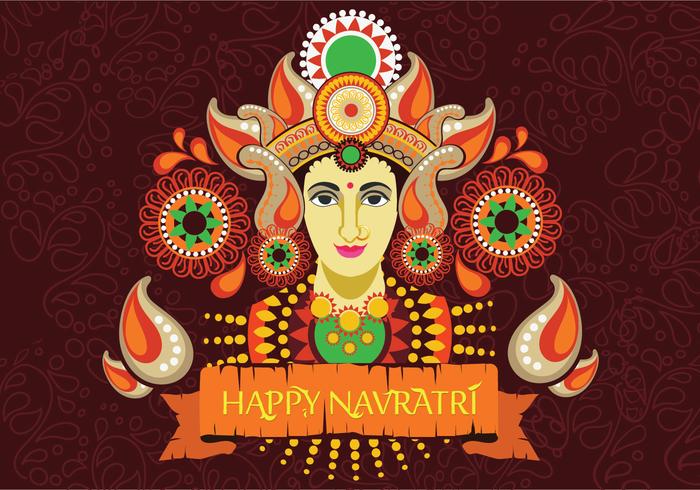 Diseño de la cara de Maa Durga en fondo retro para el festival hindú Shubh Navratri vector