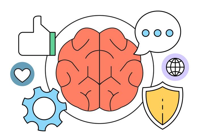 Inteligencia y los iconos del vector del cerebro