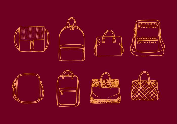 Set of Line Art Bag Illustrations vector