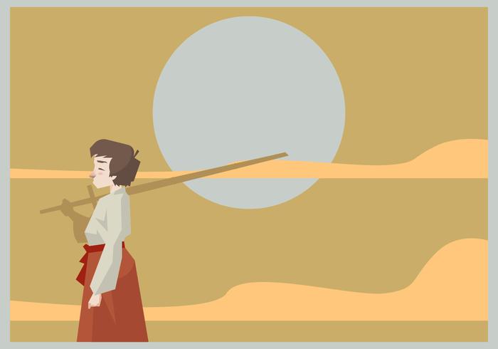 A Kid Standing With a Kendo Sword Vector