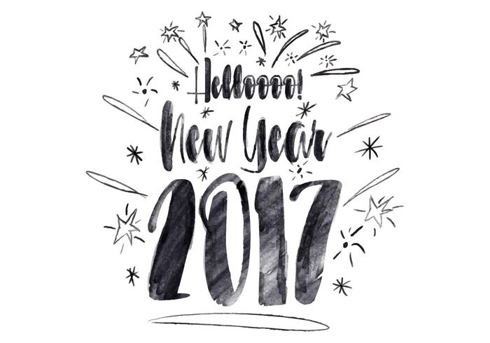 Free Hello New Year Watercolor Vector