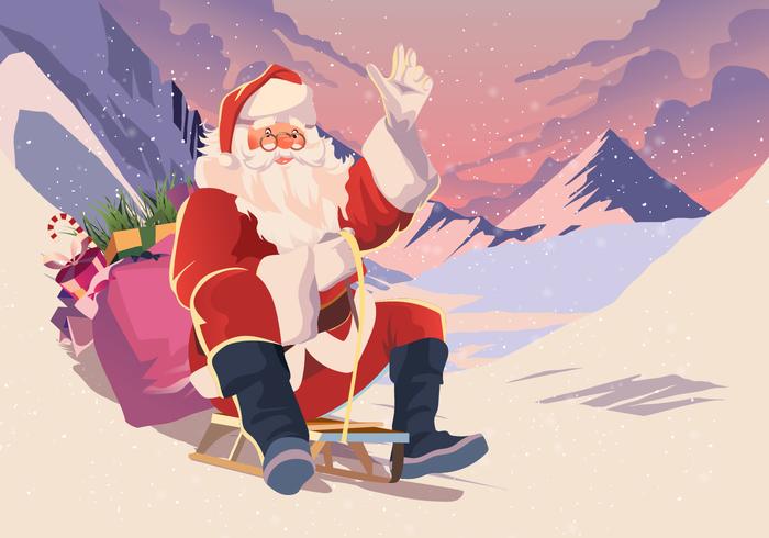 Santa Riding A Toboggan vector