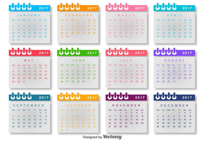 Calendario 2017 Vector Plantilla