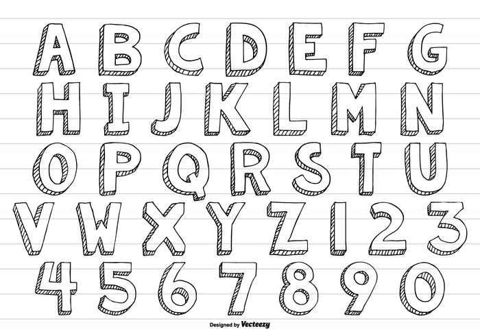 Alfabeto dibujado a mano incompleta linda del vector