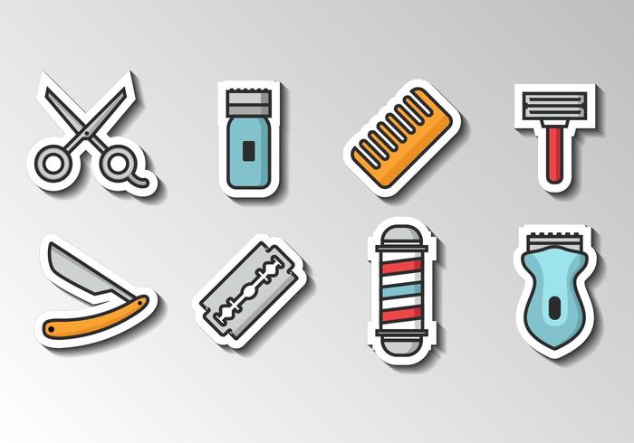 Free Barber Icons Sticker Style Vector