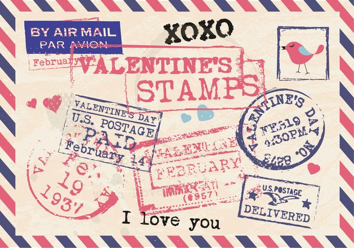 Valentine's Stamps Vintage Postcard Vector