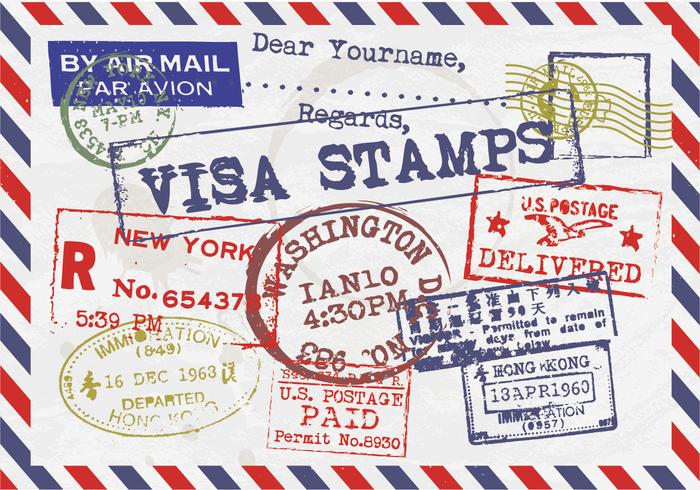 Visa Stamps Vintage Postcard Vector