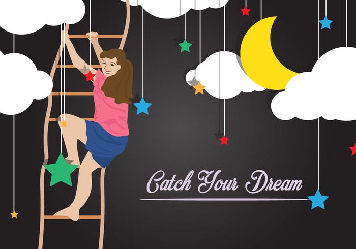 Girl Catching Dreams With Rope Ladder vector