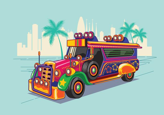 Ilustración vectorial jeepney o jeepney filipino vector