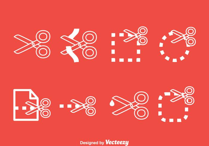 Scissor Cutting Line Icons Vector Set