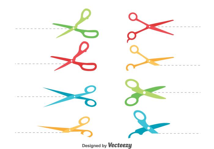 Colorido Scissor líneas de corte conjunto de vectores