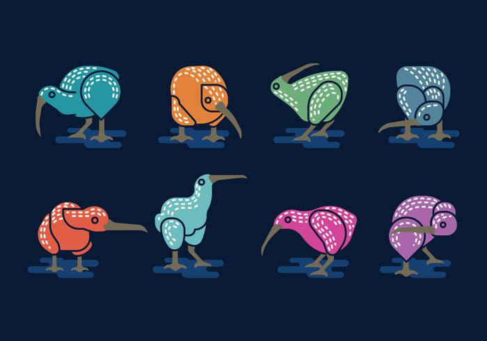 Set Vector Image of Nice Kiwi Birds Minimalist style