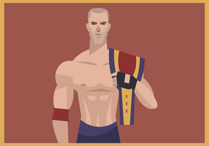 Wrestler With Wrestling Champion Belt Vector