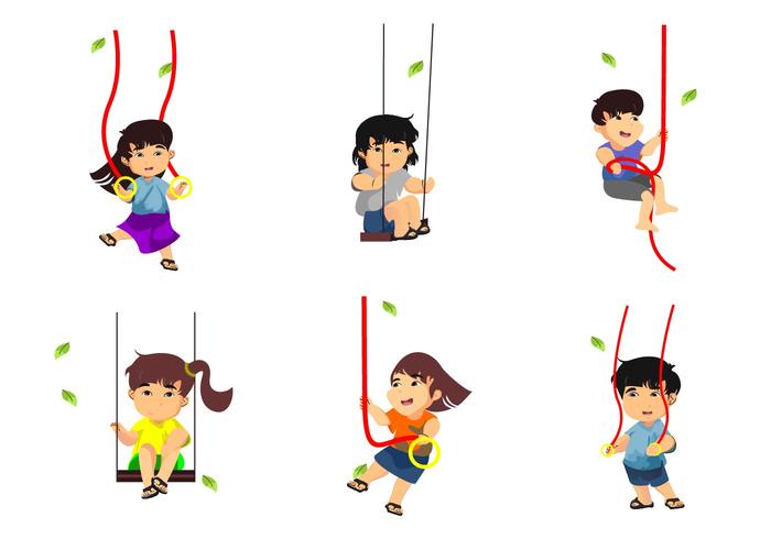 Kids Playing Rope Swings Vector Illustration
