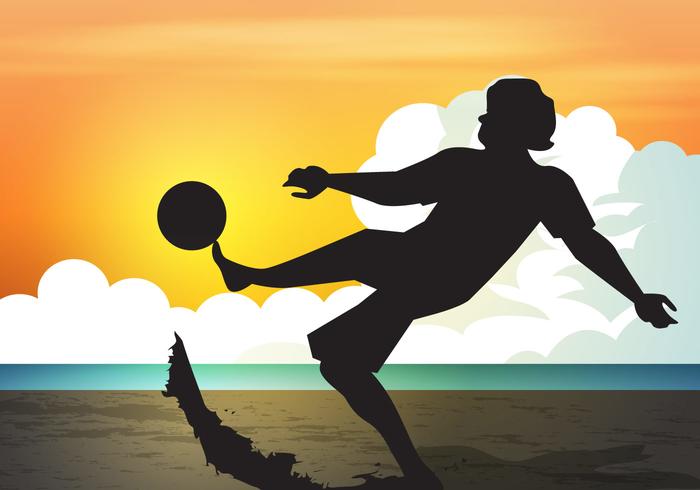 Puesta de sol deportiva de fútbol de playa vector