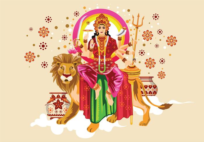 Vector Illustration of Goddess Durga in Subho Bijoya